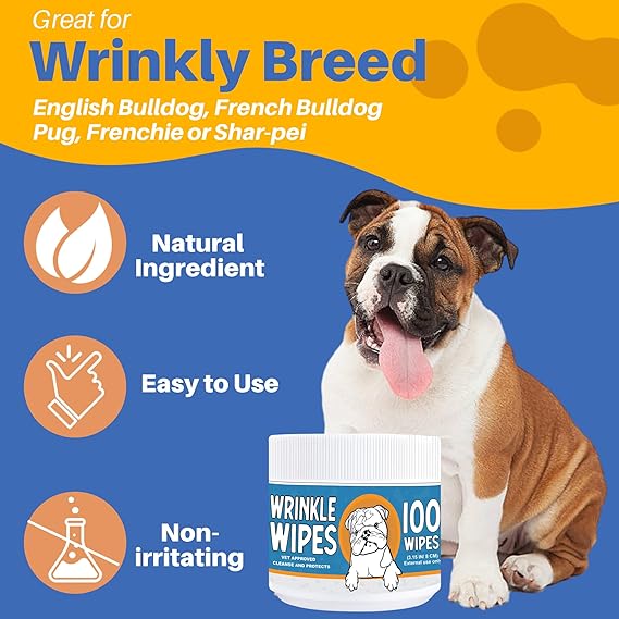 French Bulldog Wrinkle Wipes – 100 Count, Unscented & Plant-Based