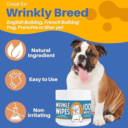 French Bulldog Wrinkle Wipes – 100 Count, Unscented & Plant-Based