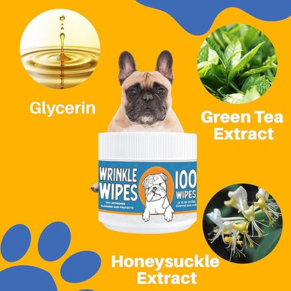 French Bulldog Wrinkle Wipes – 100 Count, Unscented & Plant-Based