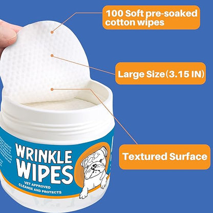French Bulldog Wrinkle Wipes – 100 Count, Unscented & Plant-Based