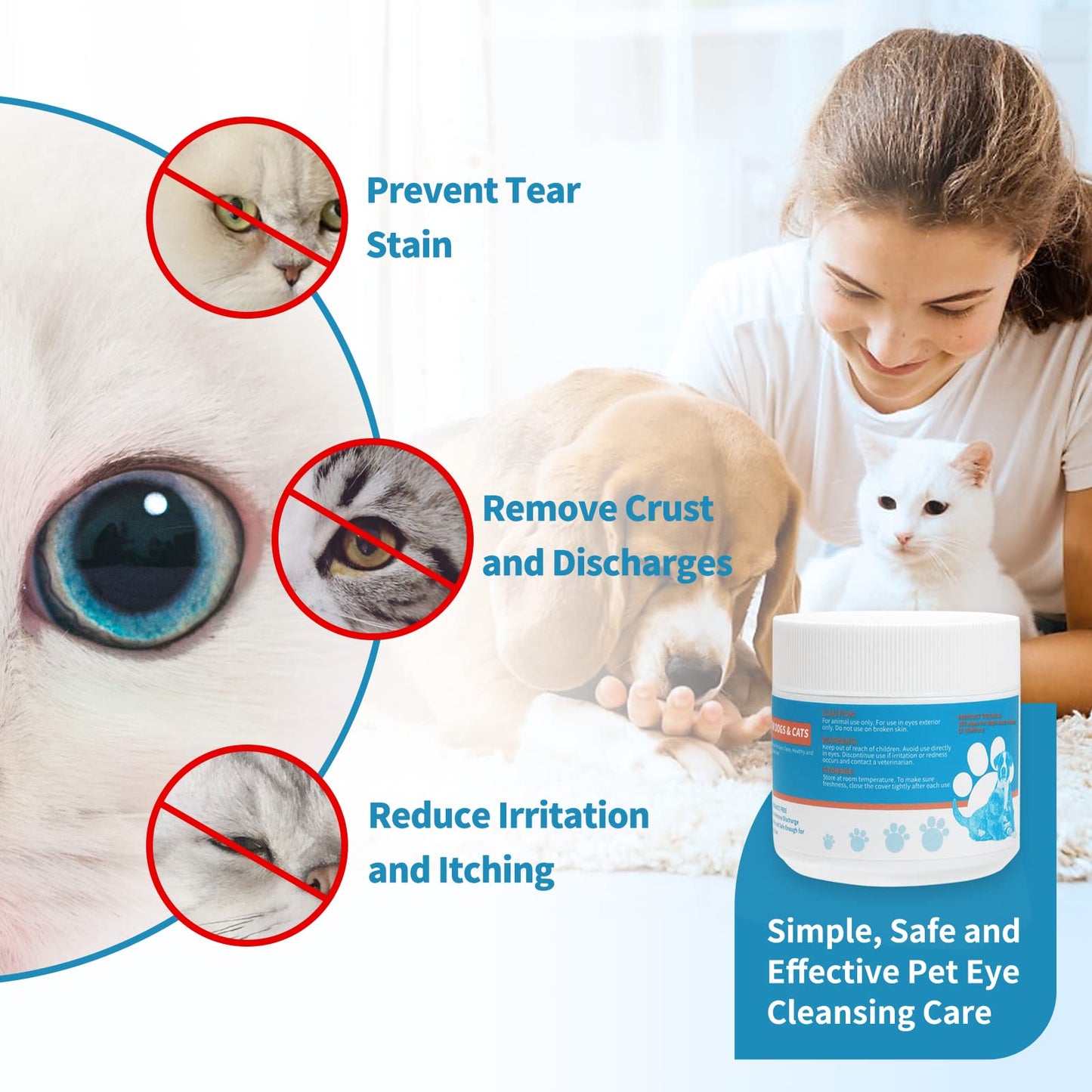 Pet Eye Wipes for Dogs & Cats – 120 CT Tear Stain Remover